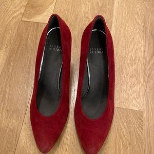 Red suede wedge loafer